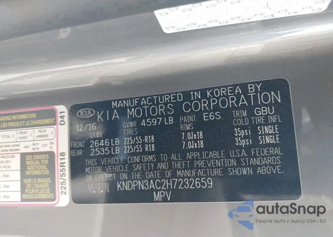 2017 Kia Sportage Ex from USA, damaged, VIN KNDPN3AC2H7232659